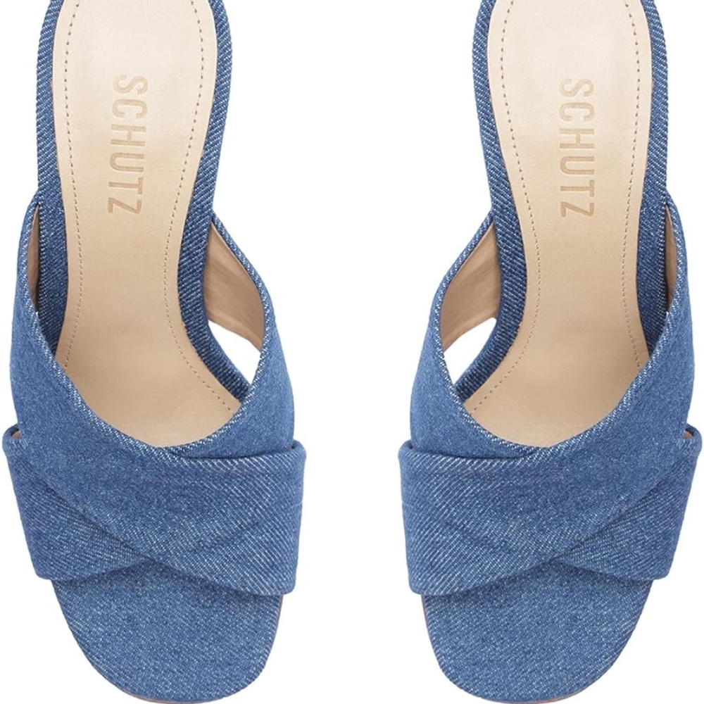 NWT| SCHUTZ | Blue Denim Callie Glam Heels |Size 9B